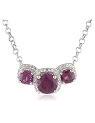14k White Gold Rhodolite Garnet and 1/5 cttw Diamond 3 Stone Necklace, 18"