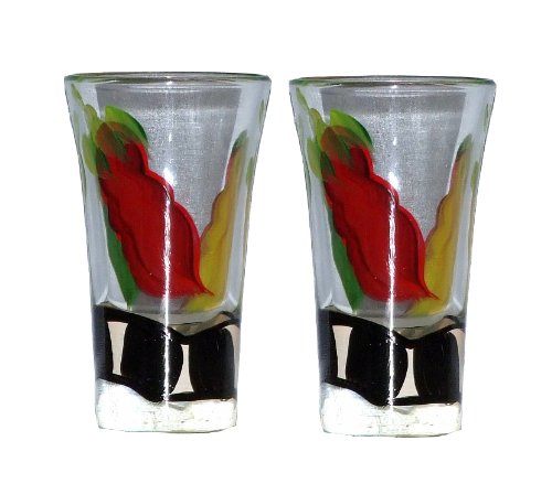 ArtisanStreet’s Set of 2 Shooters in Chili Design. Red, Green & Yellow Chilies. Hand Painted, Signed