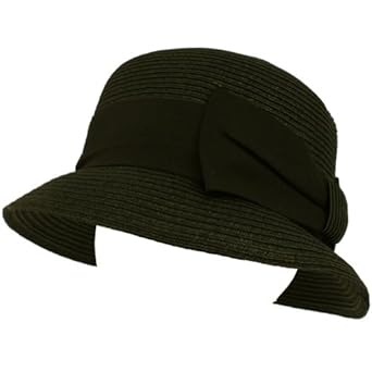 Ladies Upf 50 Beach Summer Sun Cloche Bell Bucket Big Ribbon Bow Hat Black