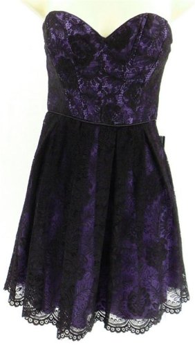 Bebe Paulina Dress Strapless Lace Overlay Blue Black L