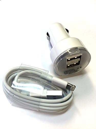 Dual USB Plug Car Charger Adapter with Iphone 5/6 Cable That Also Connects to the Ipads