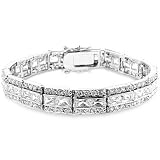 Silvertone, Three Rows of Radiant and Round Cut Clear CZ's, Box Clasp