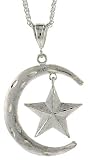 Sterling Silver Crescent Moon and Star Pendant, 2 3/16