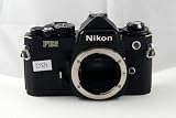 Nikon FE2 film SLR camera with black body; no lens