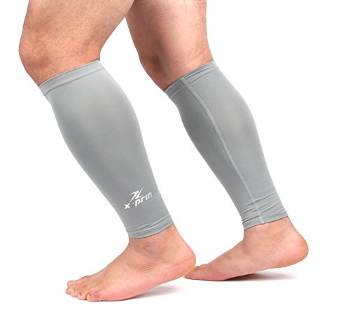 Xprin Calf Compression Sleeve Sports Unisex Leg Ankle Sun Protection One Pair (GREY, Large)