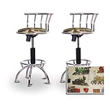 2 24"-29" Tan Train Fabric Seat Chrome Adjustable Specialty / Custom Barsto ....