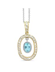Twin Oval Shaped Vintage Diamond Pendant In 18K Yellow Gold With A 0.75 ct. Genuine aquamarine Center Stone.