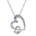 1/10 CT Blue Sapphire Double Heart Pendant In Sterling Silver With 18