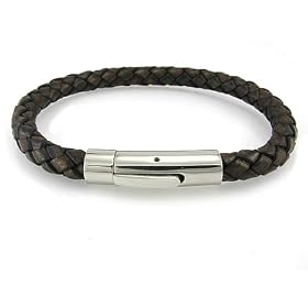 Antique Brown Braided Leather Bracelet with Push Button Clasp
