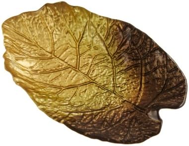 Arda Mulberry Leaf 9-Inch By 13-1/2-Inch Leaf Tray, Metallic Golden/Green/Brown