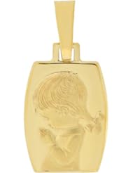 14k Yellow Gold, Praying Girl Religious Pendant Charm 15mm Wide
