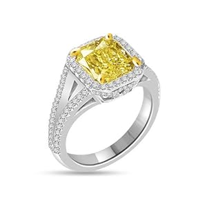 3.72 Ct GIA Fancy Yellow Diamond Cocktail Ring Platinum & 18k Yellow Gold