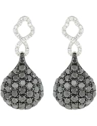 14K White Gold 2.04ct Big Teardrop Micropave Black & White Diamond Post Earrings