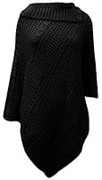 New Womens Big Plus Size Cable Knitted 3 Button Cape Poncho Ladies Jumper (US(14-16) UK(16-18), Black)