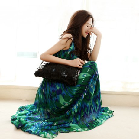 インポートピンク　importpink 海外　インポート　ブルー　グリーン　系　ミックス　カラー　マキシ　ワンピース　パーティー　ドレス　ロング　青　緑　色