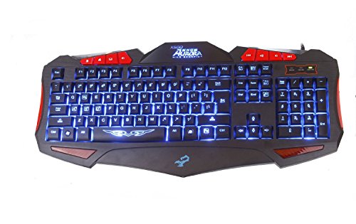 BlueFinger® New Arrival LED Three Color Adjustable Illuminated Ergonomic Backlit Gaming USB Wired Keyboard PC Black + BlueFinger Customed Gaming Mouse Pad as Gift