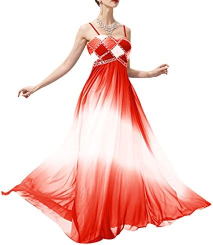YANDI Women's Spaghetti Straps Gradient Color Formal Long Evening Dress Red M