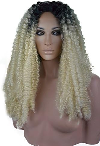 Curly Blonde and Black Two Tone Lace Front Wig