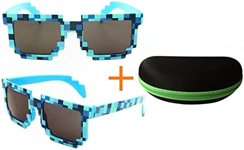 Minecraft Action figure toys creeper pixel glasses Novelty Mosaic Cosplay toy sungalsses fashion with case Blue