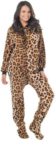 Footed Pajamas Cheetah Spots Adult Chenille - Medium
