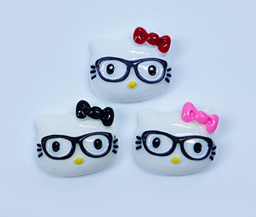 lovekitty3 pcs Glasses Kittys Cute Resin Flat Back Kawaii Cabochons