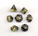 Chessex Dice: Polyhedral 7-Die Leaf Dice Set - Black Gold w/silver