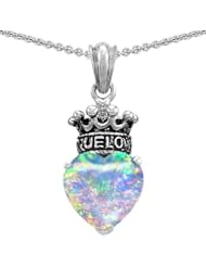 Genuine TRUE LOVE (tm) 925 Sterling Silver Created Opal Heart With Crown Pendant