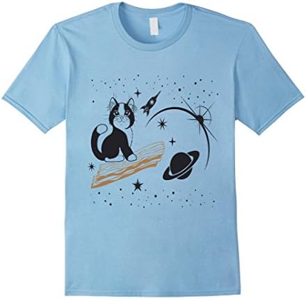 Men's Tuxedo cat riding bacon in space kitty t-shirt tshirt i love Large Baby Blue