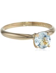14k Gold 6mm Round Aquamarine Gemstone Solitaire Ring (0.80 ct)