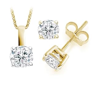 9k Yellow Gold Diamond Earring and Pendant set