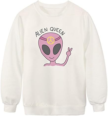 Chicnova Women Cute Alien Queen Printed Crew Neck Fleece Sweatshirt Tops