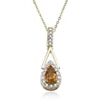 18k Yellow Gold Plated Sterling Silver Citrine 10x7mm and Diamond Pendant, 18"