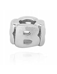 De Buman Sterling Silver Letter B Charm Bead-fits Pandora, Troll & Chamilia European Charm Bracelets