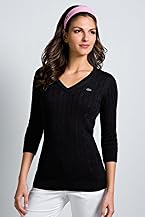 3/4 Sleeve Pima Cotton V-Neck Cable Knit Sweater