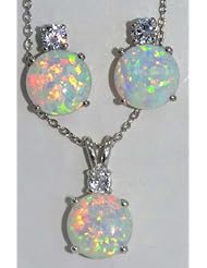 5 Carat Opal Zirconia Stud Earrings and Pendant Set White Gold Quality