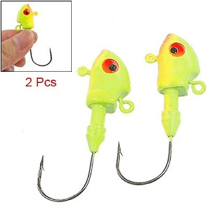2 Pcs Green Lead Head Metal Fishhooks Fishing Tackle