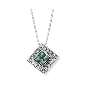 14K White Gold 1/4 ct. Diamond and 1/3 ct. Square Shaped Emerald Necklace