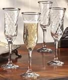 REGENT PLATINUM FLUTE GLASSES - SET OF 4 REGENT PLATINUM COLLECTION 6 OUNCE OPTIC GLASS FLUTE GLASSES