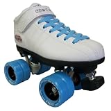 Riedell R3 White Boots with Light Ice Blue Demon Wheels and Light Blue Laces Mens Boys Ladies Womens Girls Kids Childrens Youth Quad Speed Roller Derby Skates