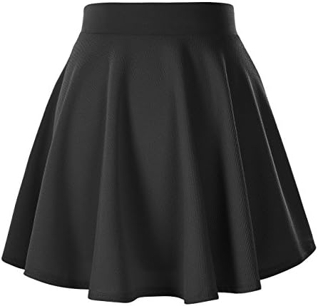 LBclothingWomen's Basic Solid Versatile Stretchy Flared Casual Mini Skater Skirt Black Medium