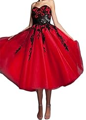 Applique Lace-Up Tea Length Evening Dress/Prom Dress/Wedding Party Dress 