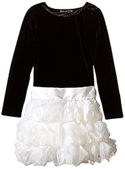 Girls Tiered Dropped   Waistline Long Sleeves Charmeuse/Polyester/Spandex/Velvet  Dress With a Sash 