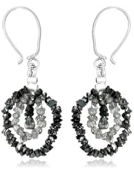 12.70 Cts Black & White Rough Diamond Dangle Earrings in Silver