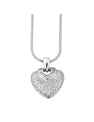 107-Stone 1 1/2 Ctw. Diamond Heart Pendant - J Color, I2 Clarity with 18" White Gold Snake Chain - Timeless Treasures Jewelry