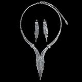Silver Tone Rhinestone Crystal Wedding Bridal Necklace Earrings 2-Piece Set