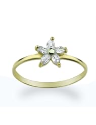 14K Baby Ring White CZ Cluster Yellow Gold Ring Size 2 To 5 For Baby, Kids And Teens