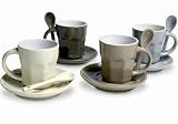 Produkt-Bild: 4 Espressotassen aus Keramik mit L&ouml;ffelhalterung und Untertasse im Retrolook
