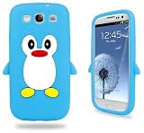 Samsung Baby Blue Penguin Silicone Case Cover With Free Custom Screen Protector, WirelessGeeks247 Metallic Detachable Touch Screen Stylus Pen and Anti Dust Plug For Samsung Galaxy S3 i9300