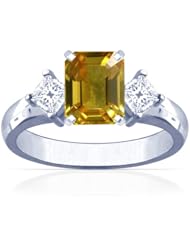 18K White Gold Emerald Cut Yellow Sapphire Three Stone Ring