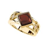 14K Yellow Gold 1/10 ct. Diamond and 8 MM Square Shaped Mozambique Garnet Ring